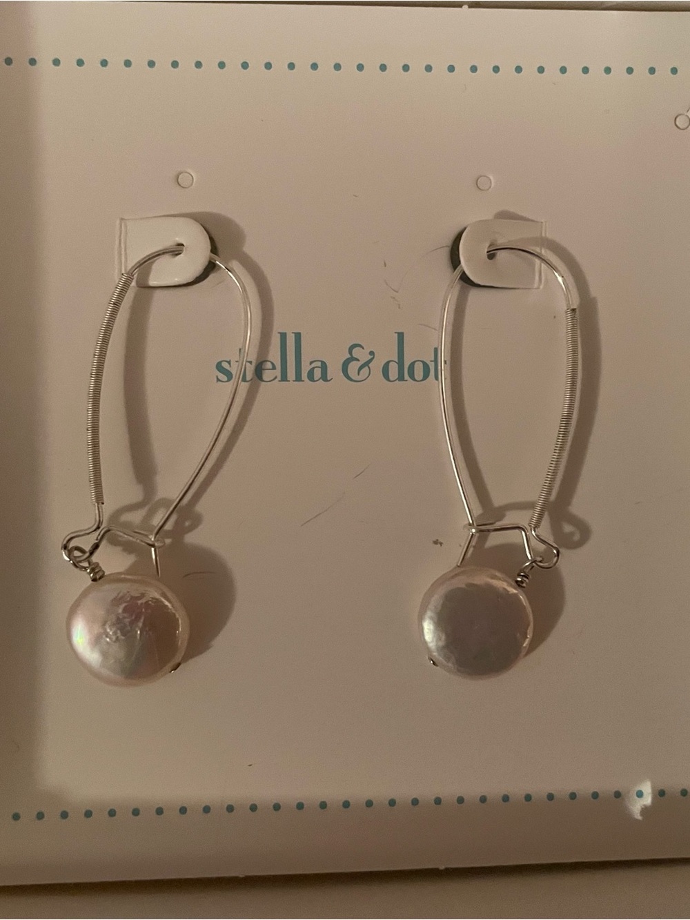 Stella & Dot Silver Hoop Earrings with White Pearl Discs